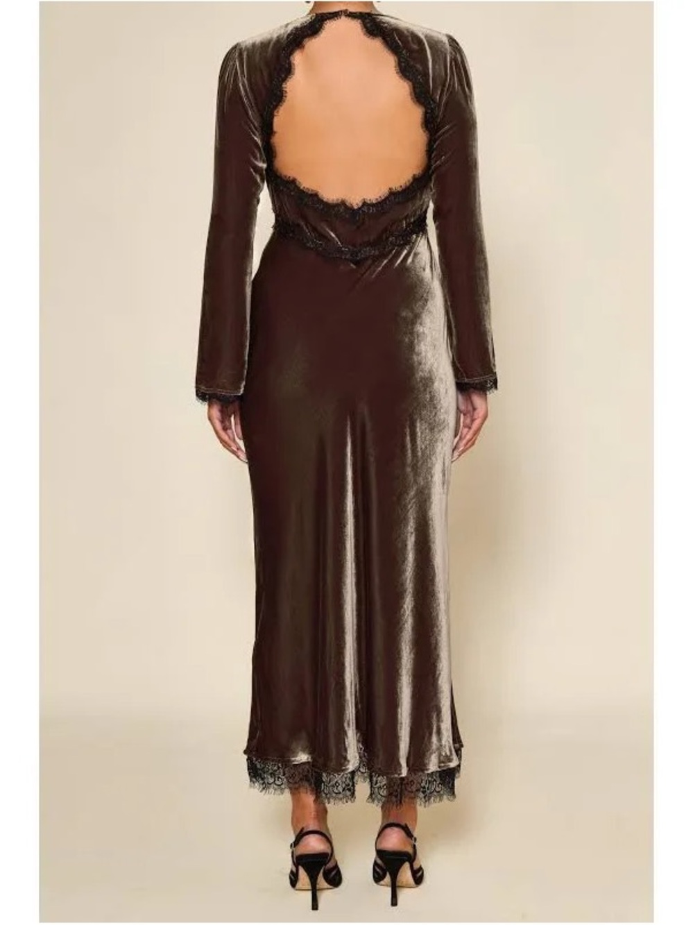 RIXO Brown Velvet Alesha Dress - Picture 3 of 5